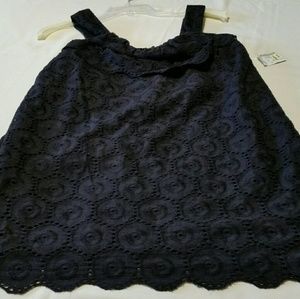 Lloyd Williams Black Scalloped Eyelet Tank Top